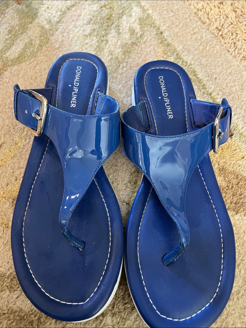 Donald J. Pliner Glossy Royal Blue Thong Sandals with Buckle